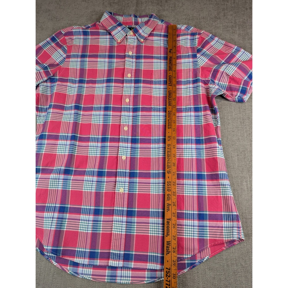 Polo Ralph Lauren Oxford Shirt Mens XL Pink Blue Plaid Slim Fit Flesh Pony Top - Picture 5 of 7